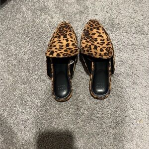 A New Day Brown and Black Mules with Leopard Print